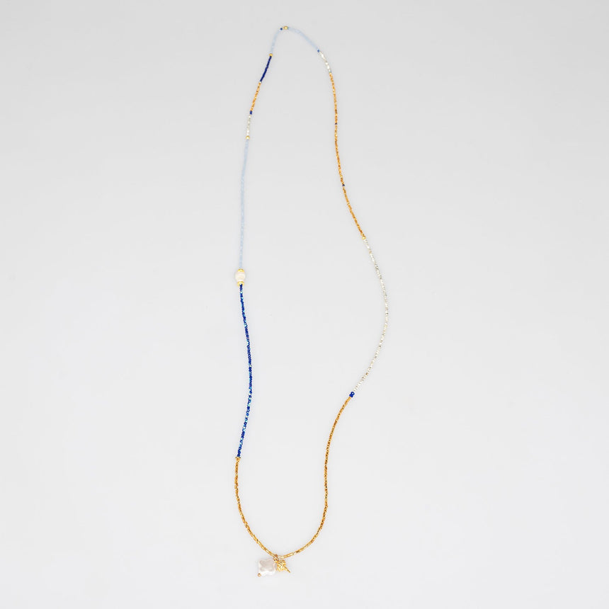 Navy Blue and Gold Beaded Long Necklace