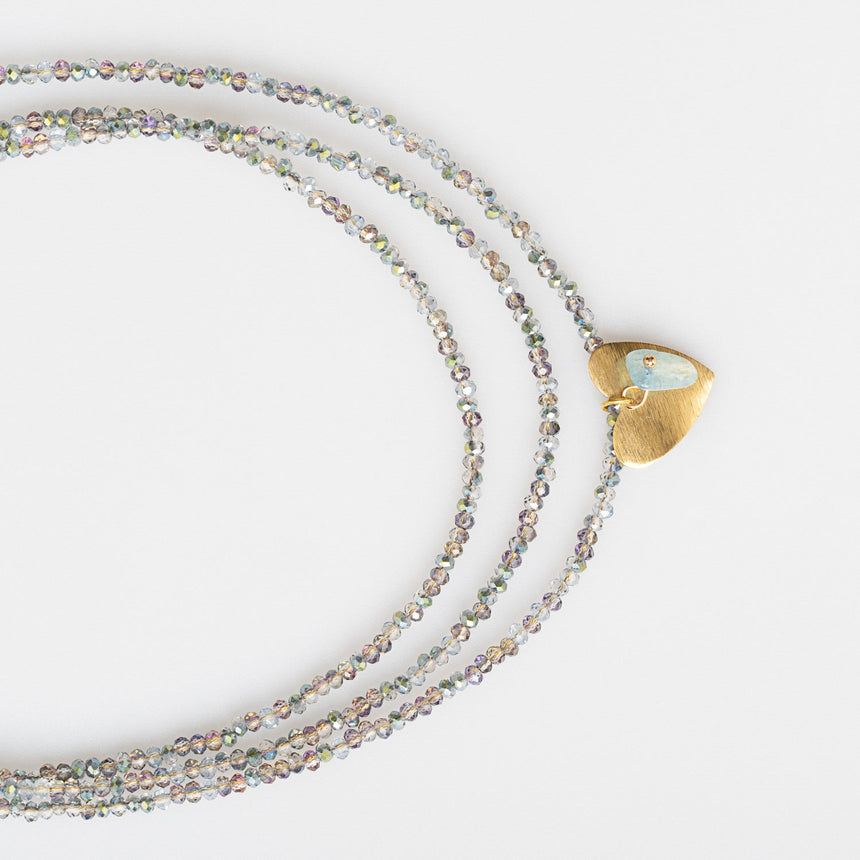 Shimmer Beaded Long Necklace with Heart Charm