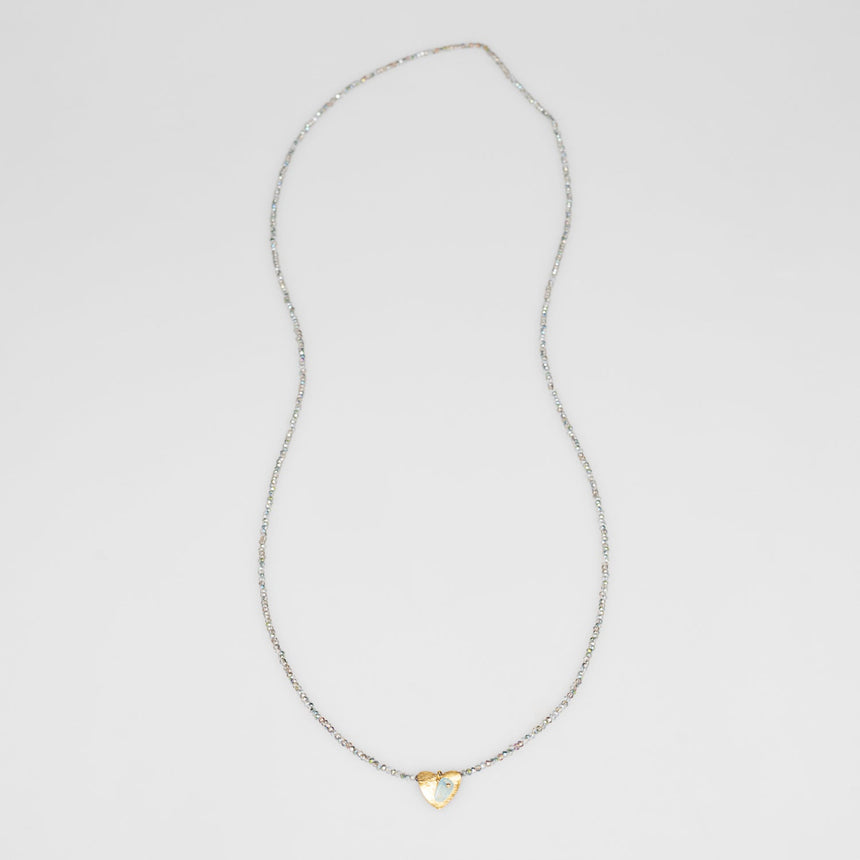 Shimmer Beaded Long Necklace with Heart Charm