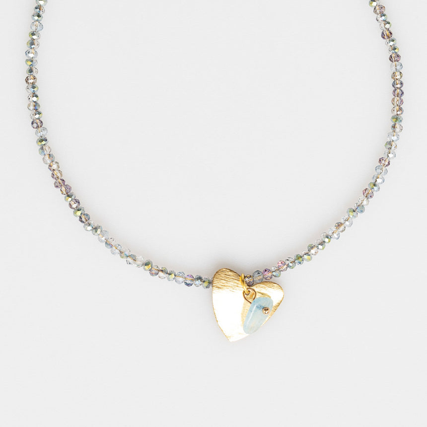 Shimmer Beaded Long Necklace with Heart Charm