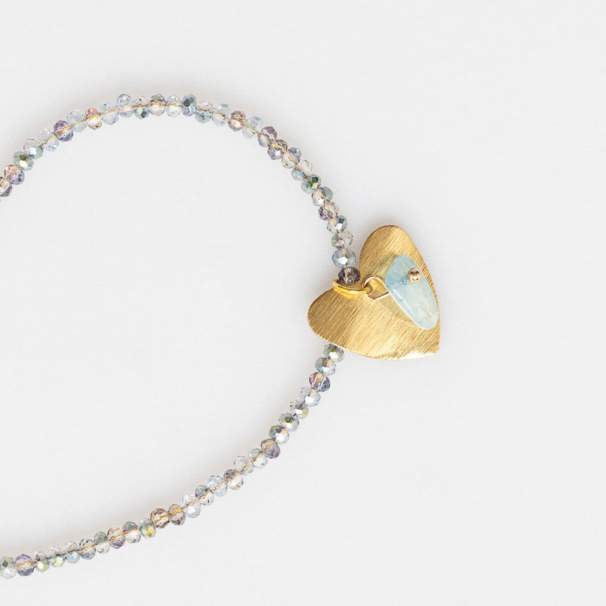 Shimmer Beaded Long Necklace with Heart Charm