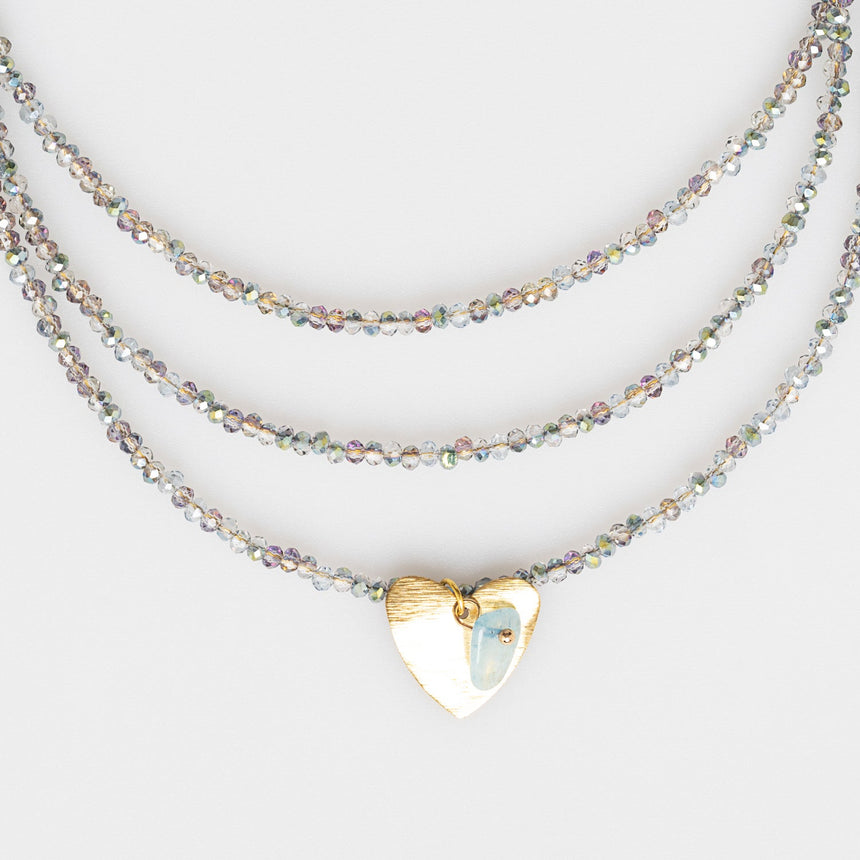 Shimmer Beaded Long Necklace with Heart Charm