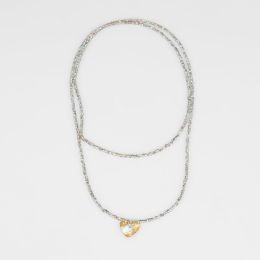 Shimmer Beaded Long Necklace with Heart Charm