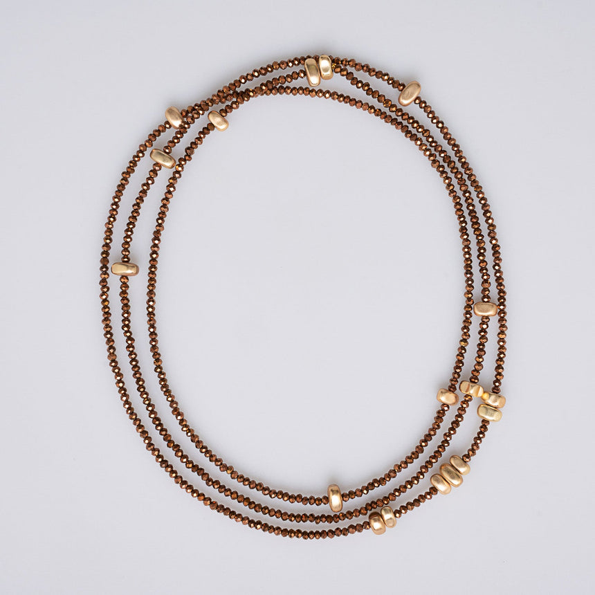 Tawny Gold Beaded Long  Necklace