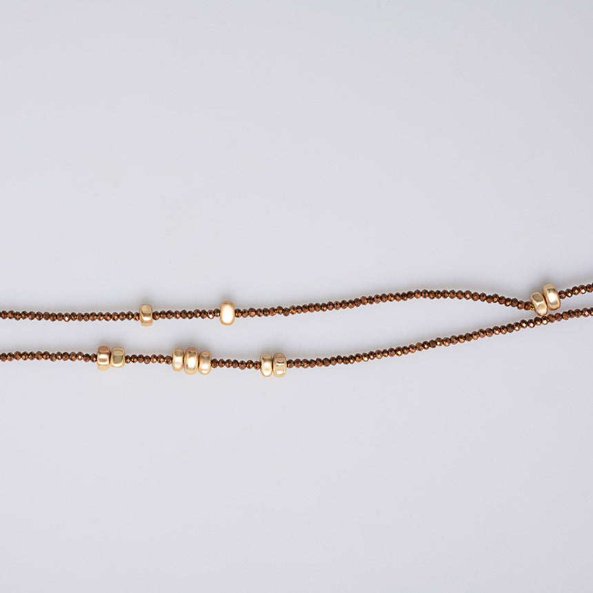 Tawny Gold Beaded Long  Necklace