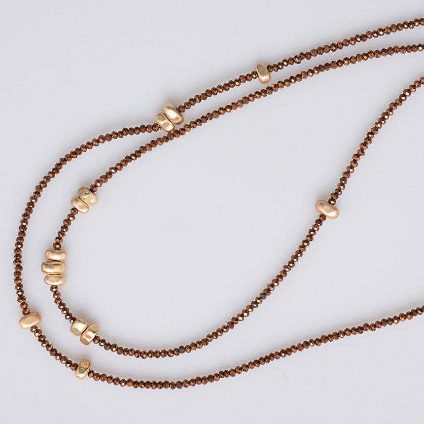 Tawny Gold Beaded Long  Necklace