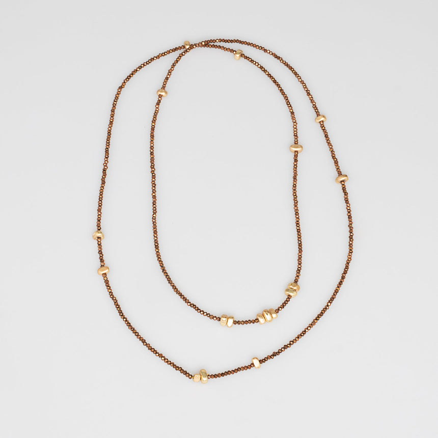 Tawny Gold Beaded Long  Necklace