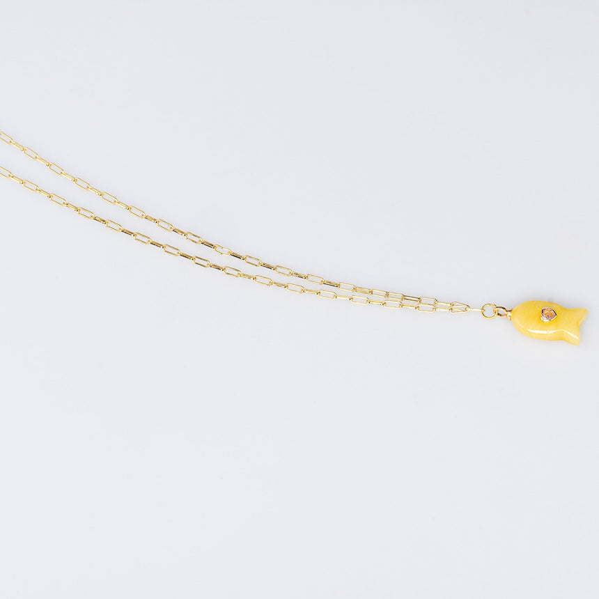 Gold Plated Paper Chain Yellow Fish Charm Necklace