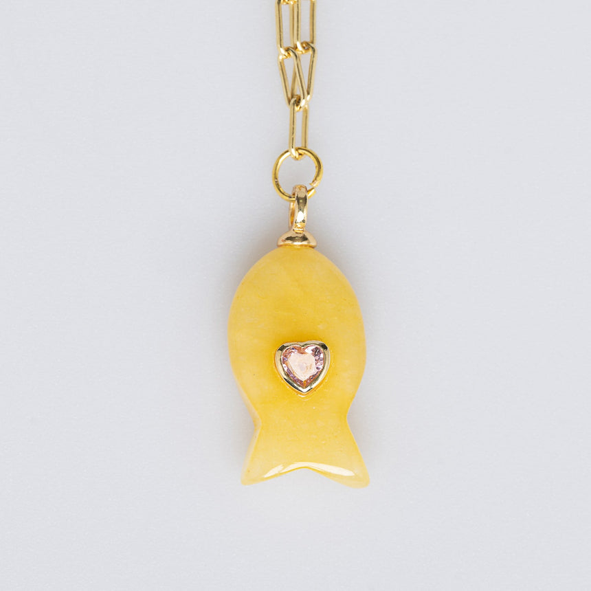 Gold Plated Paper Chain Yellow Fish Charm Necklace