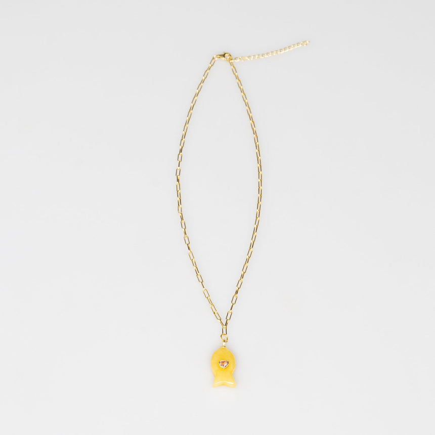 Gold Plated Paper Chain Yellow Fish Charm Necklace