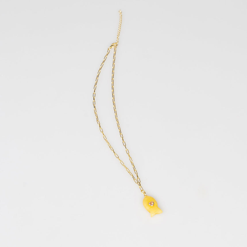 Gold Plated Paper Chain Yellow Fish Charm Necklace
