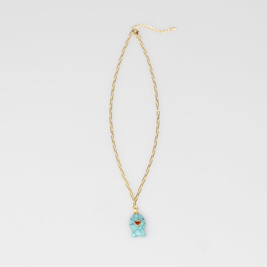 Gold Plated Paper Chain Turquoise Tortoise Shell Fish Charm Necklace