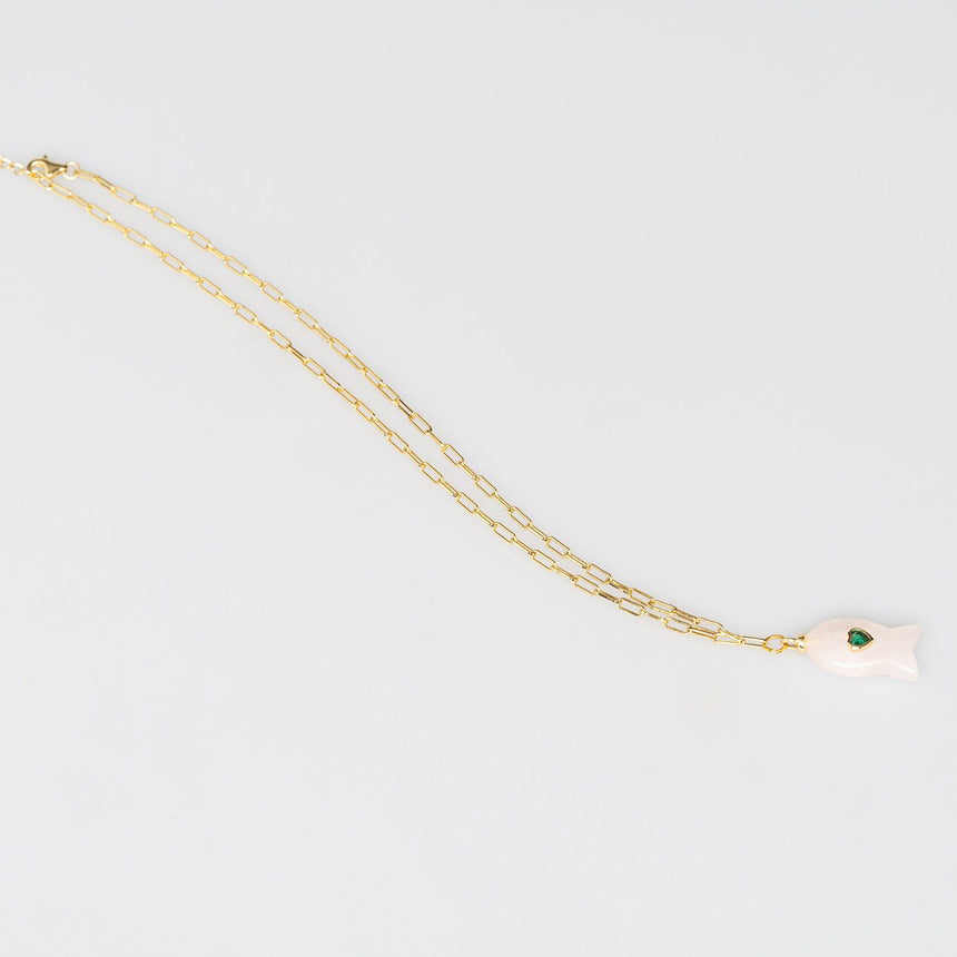 Gold Plated Paper Chain White Fish Charm Necklace