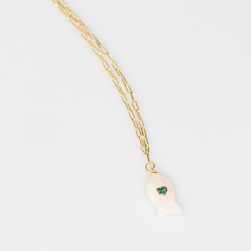 Gold Plated Paper Chain White Fish Charm Necklace