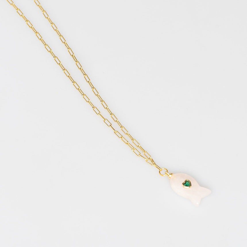 Gold Plated Paper Chain White Fish Charm Necklace