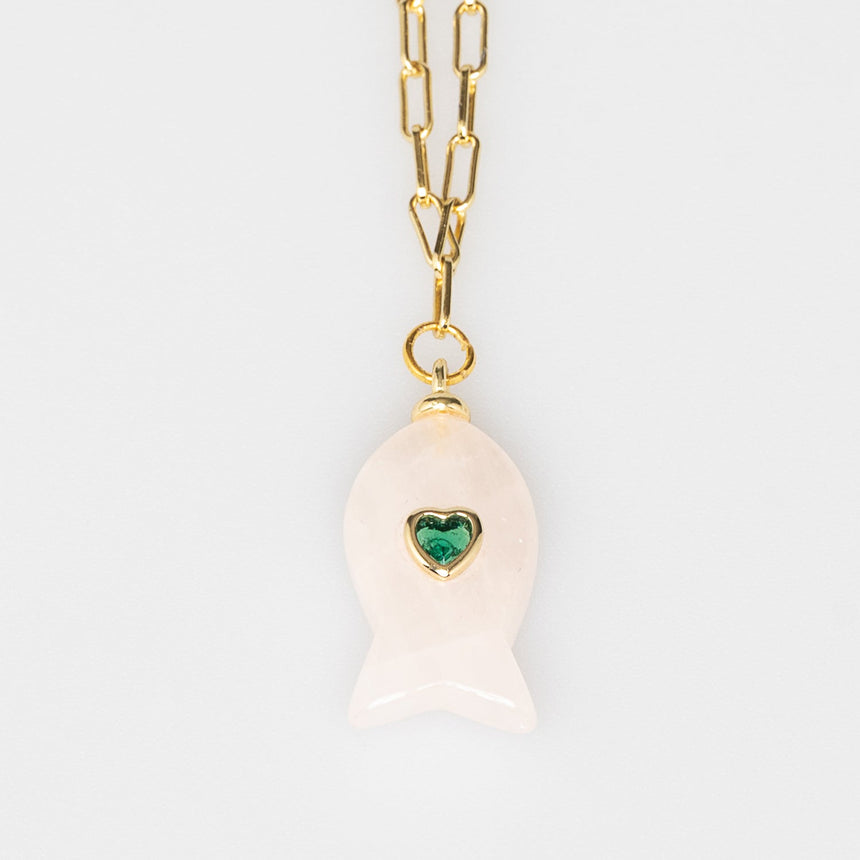 Gold Plated Paper Chain White Fish Charm Necklace