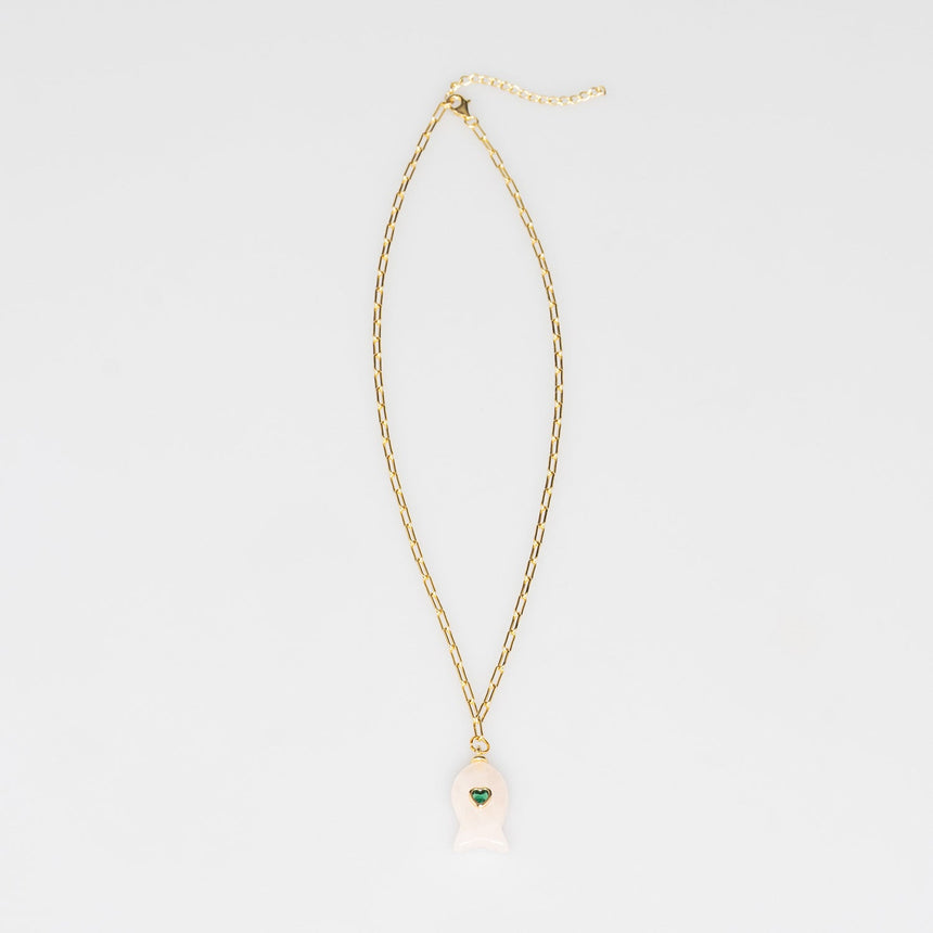 Gold Plated Paper Chain White Fish Charm Necklace