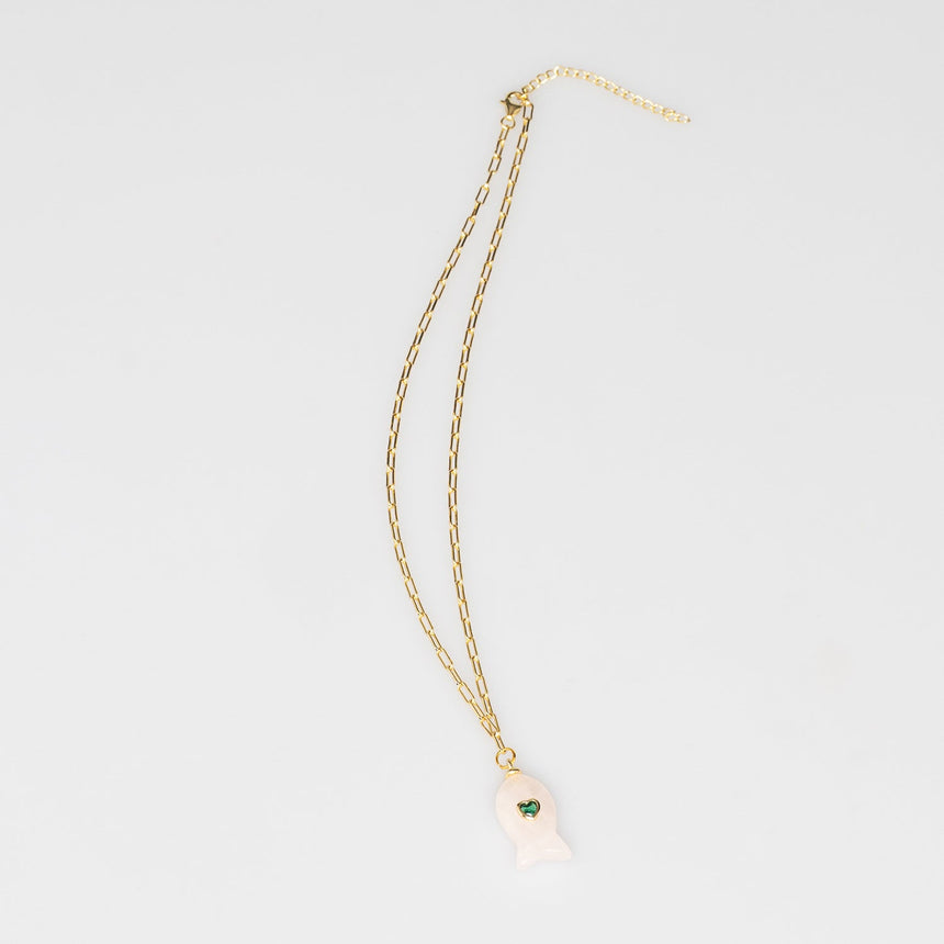 Gold Plated Paper Chain White Fish Charm Necklace