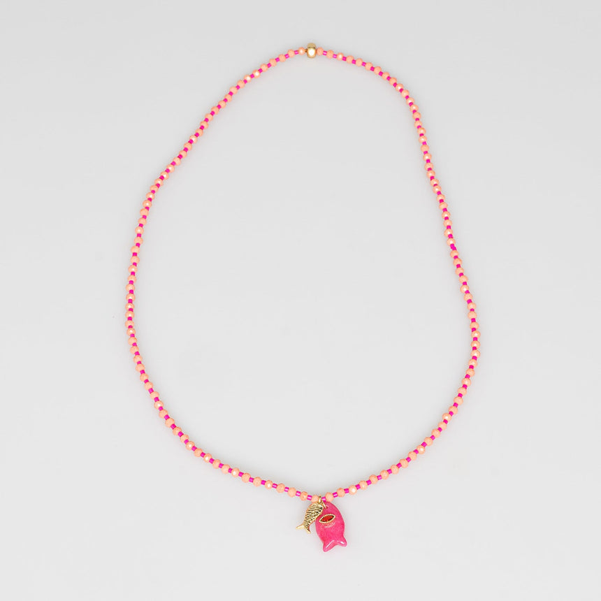 Peach and Pink Fish Charm Beaded Necklace
