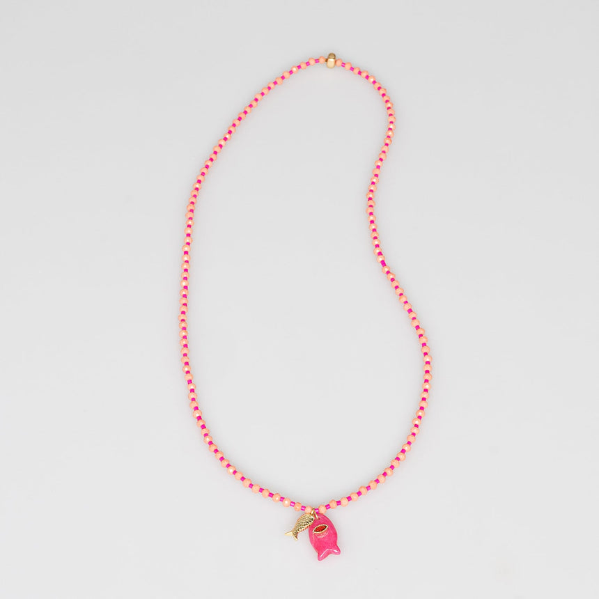 Peach and Pink Fish Charm Beaded Necklace