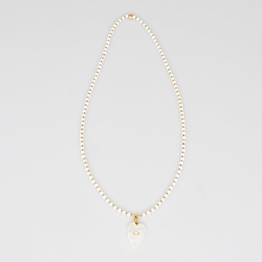 White Heart Stone Long Necklace