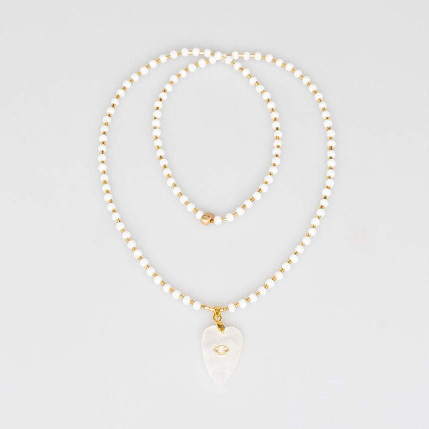 White Heart Stone Long Necklace