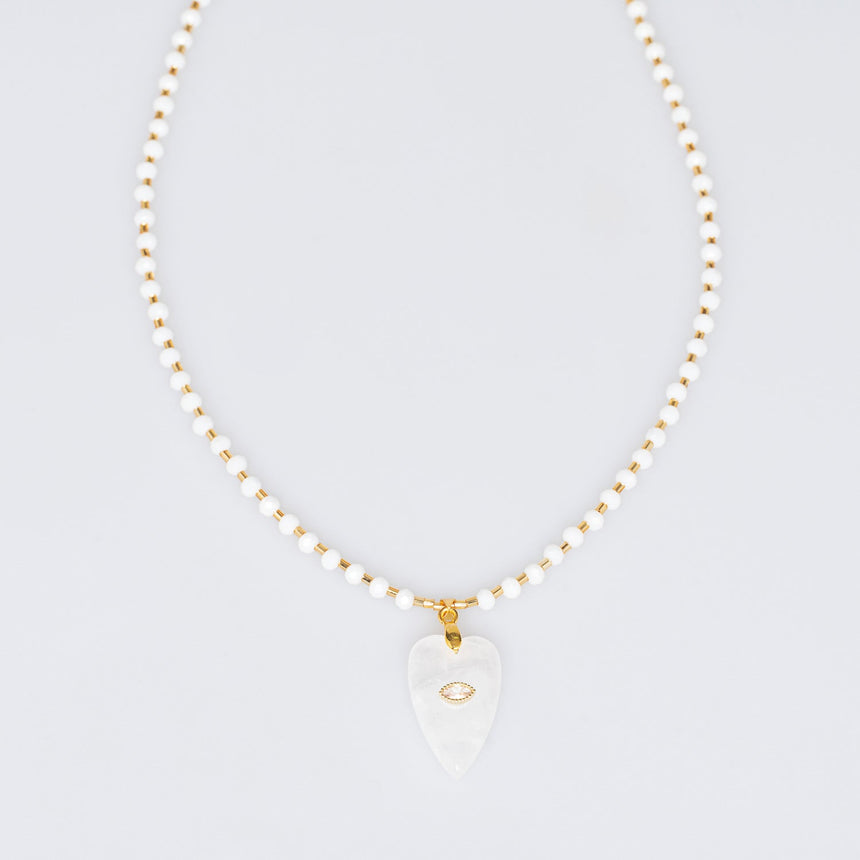 White Heart Stone Long Necklace