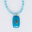 Blue Beaded Stone Pendant Long  Necklace
