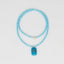 Blue Beaded Stone Pendant Long  Necklace