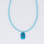 Blue Beaded Stone Pendant Long  Necklace