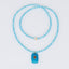 Blue Beaded Stone Pendant Long  Necklace