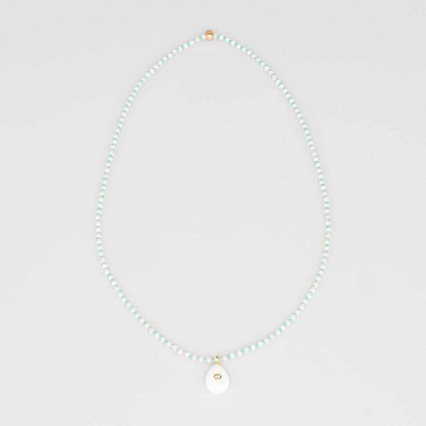 Mint and White Stone Pendant Long Necklace