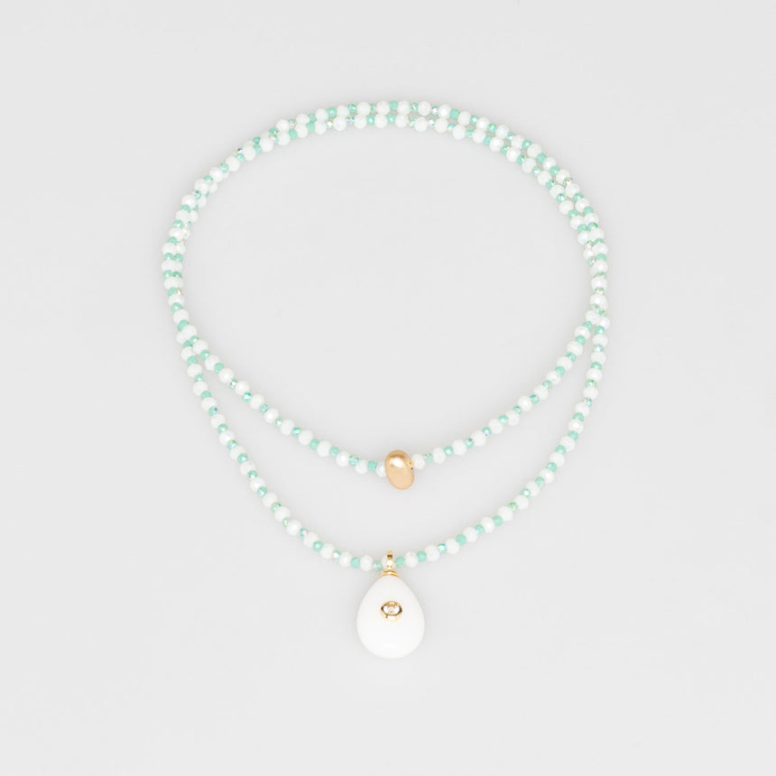 Mint and White Stone Pendant Long Necklace