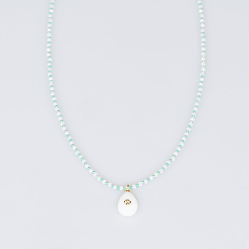 Mint and White Stone Pendant Long Necklace