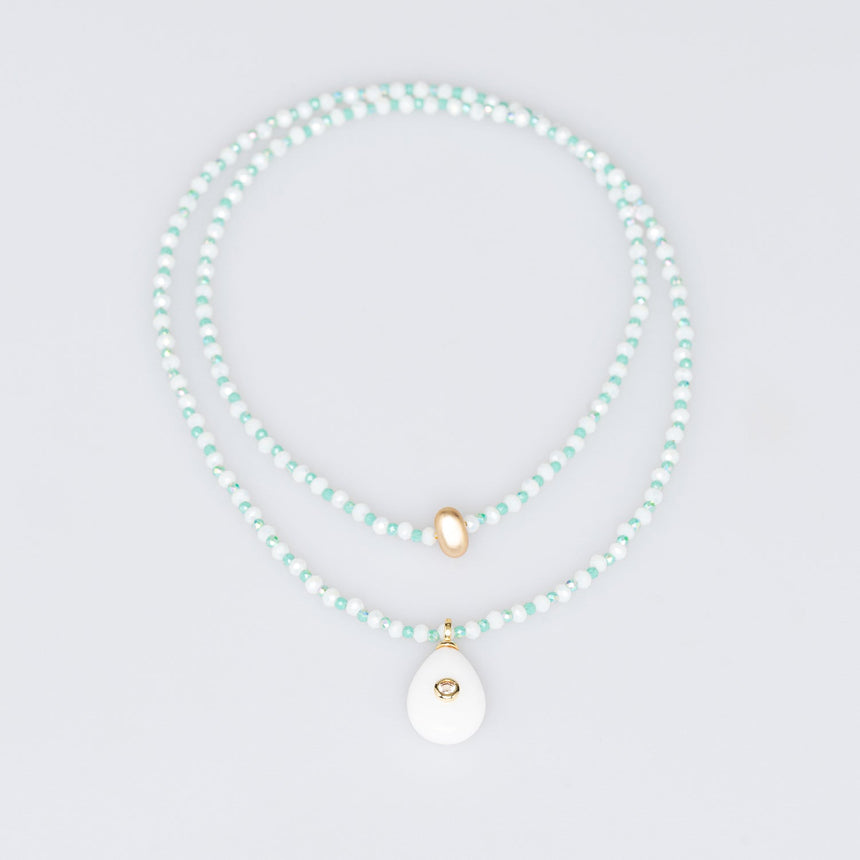 Mint and White Stone Pendant Long Necklace