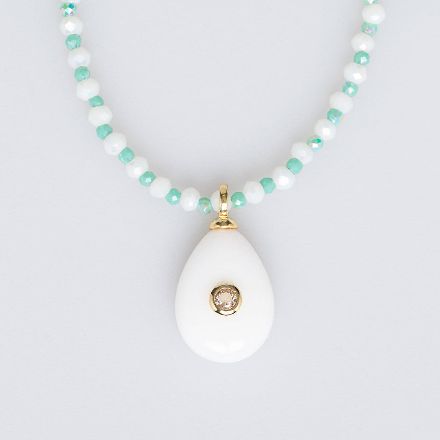 Mint and White Stone Pendant Long Necklace
