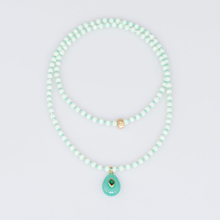 Mint Stone Pendant Long Necklace