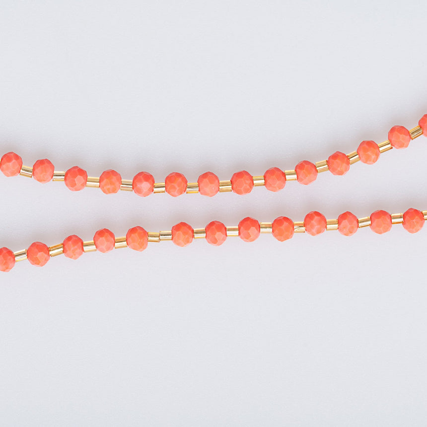 Orange Stone Pendant Beaded Long Necklace