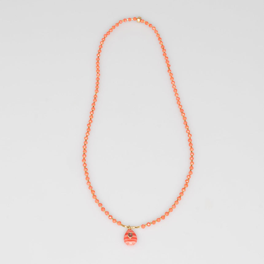 Orange Stone Pendant Beaded Long Necklace