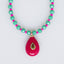 Pink and Green Stone Pendant Long Necklace