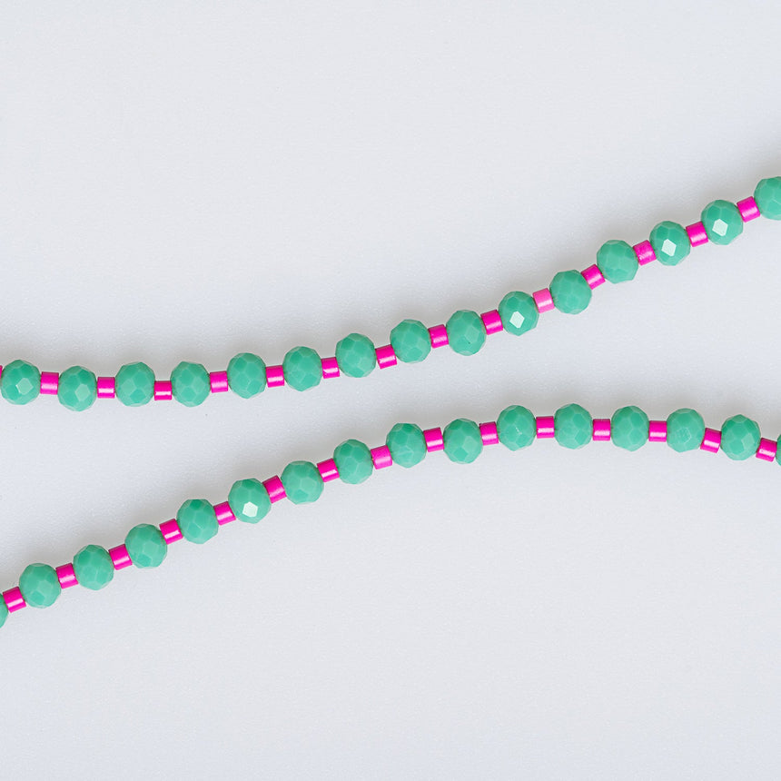 Pink and Green Stone Pendant Long Necklace