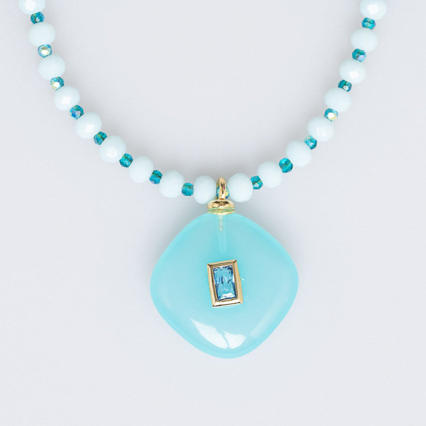 Turquoise and White Stone Pendant Beaded Long Necklace