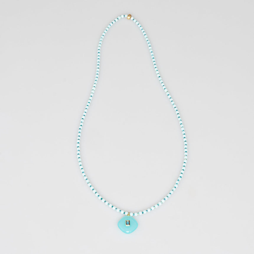 Turquoise and White Stone Pendant Beaded Long Necklace