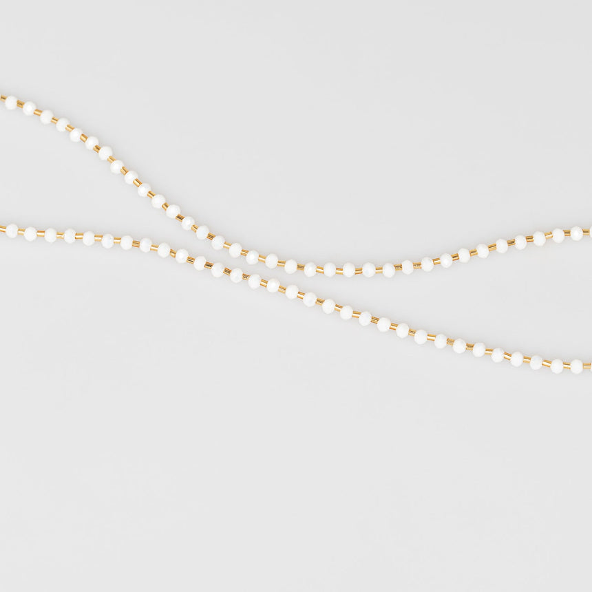 White and Gold Stone Pendant Long Necklace