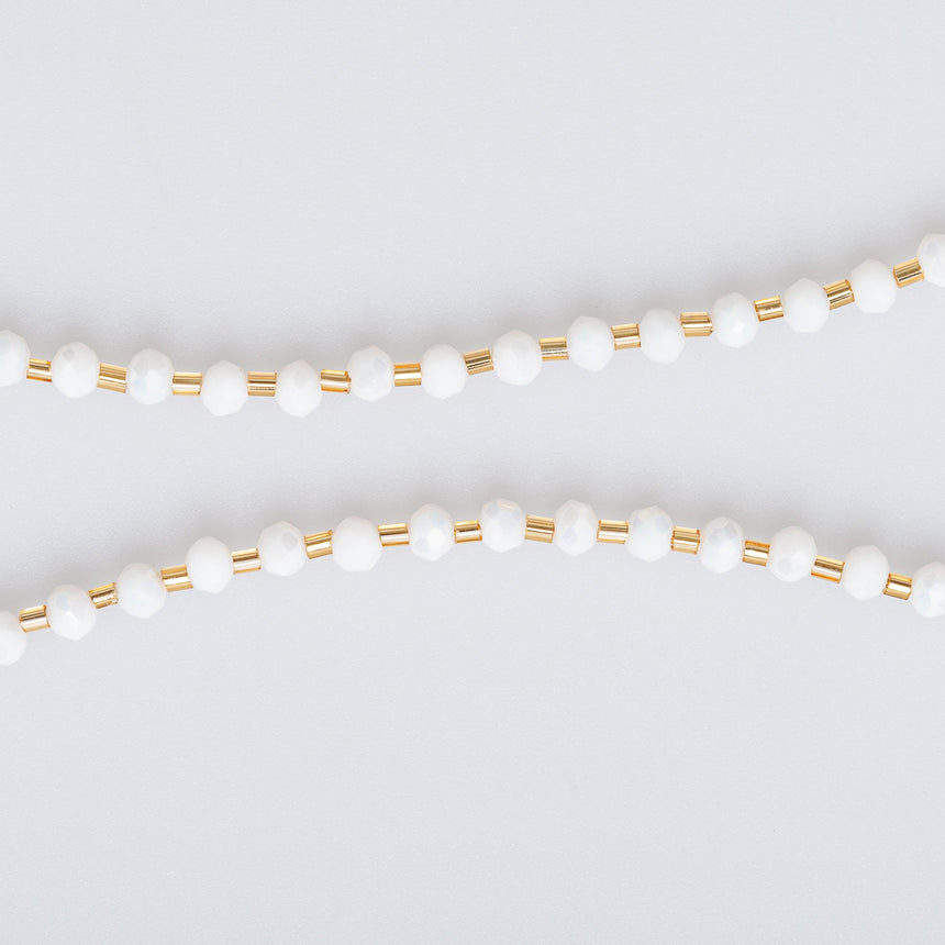White and Gold Stone Pendant Long Necklace