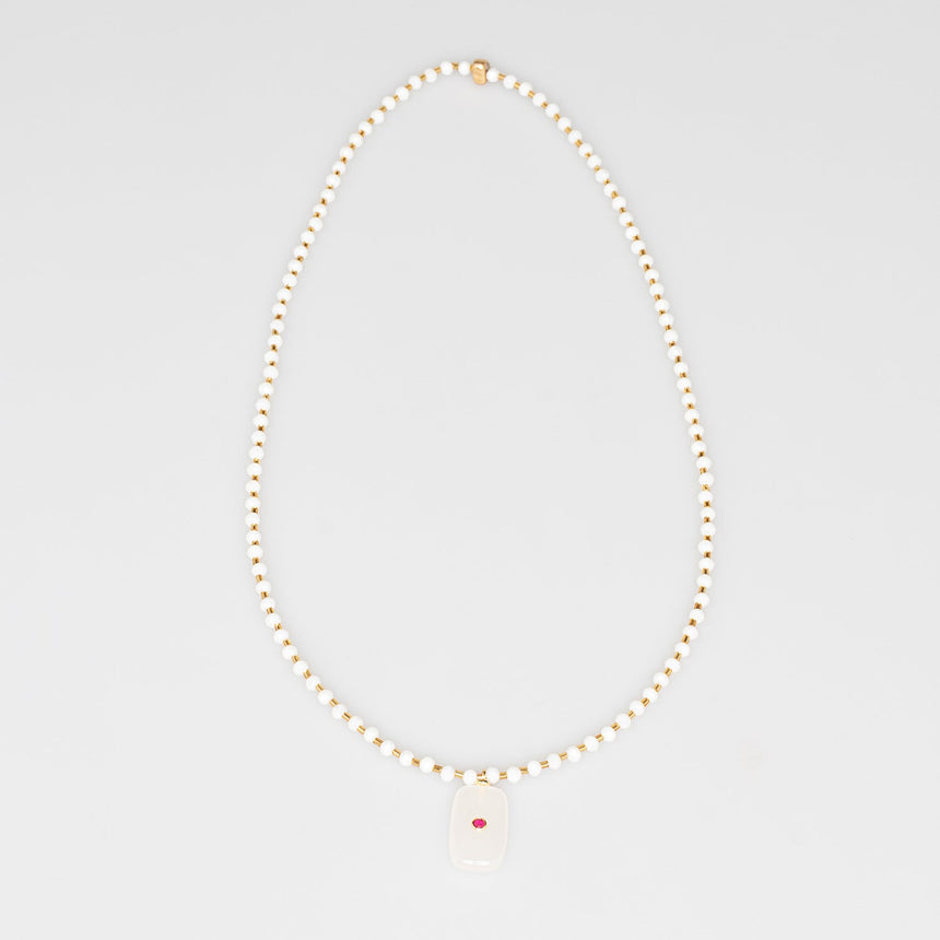 White and Gold Stone Pendant Long Necklace